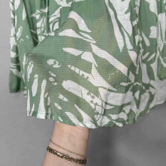 By Anthropologie Dress Womens XS Green Smocked Bandeau Leaf Tropical Cutout Maxi - Picture 4 of 14